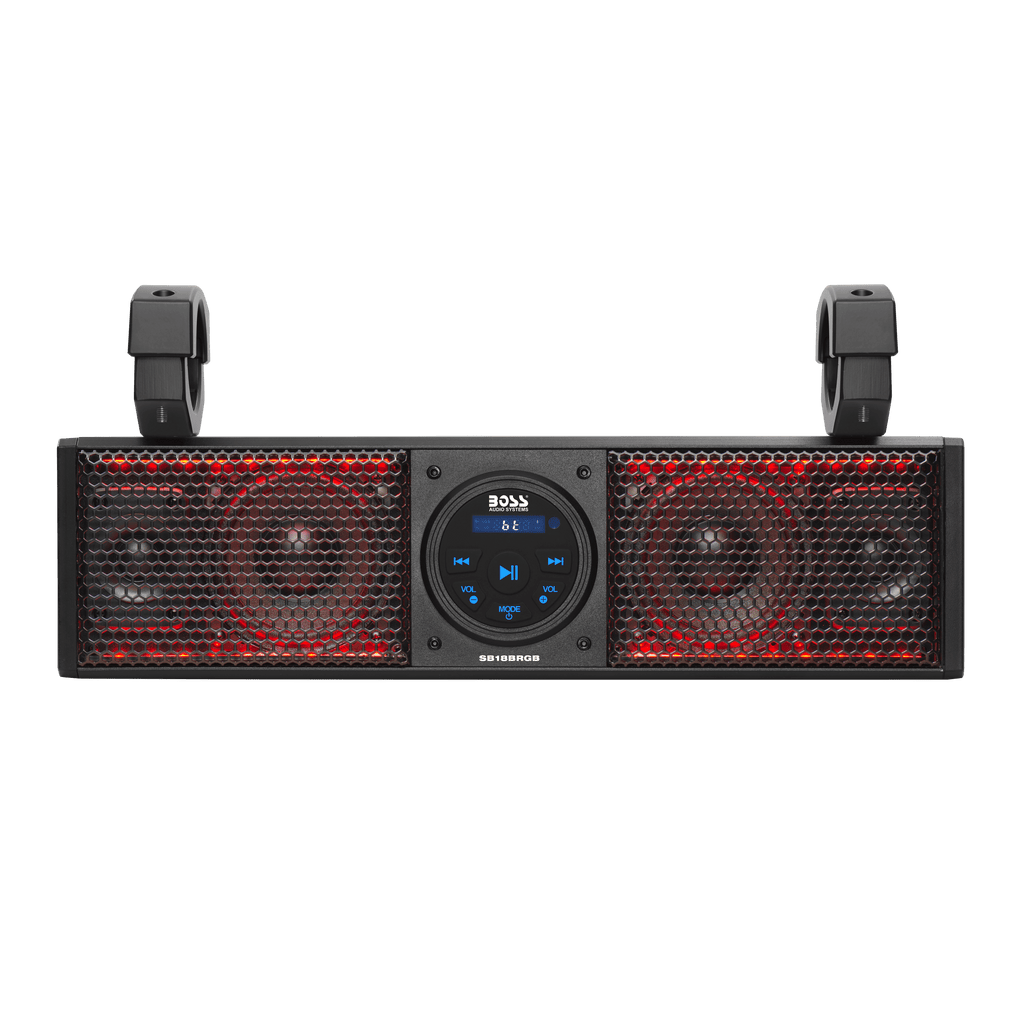 BOSS Audio Systems SB18BRGB ATV UTV Sound Bar System - 18 inches Wide, IPX5 Rated Weatherproof, Bluetooth Audio, Amplified, 4 inch Speakers, 1 inch Tweeters, USB Port, RGB Multicolor Illumination