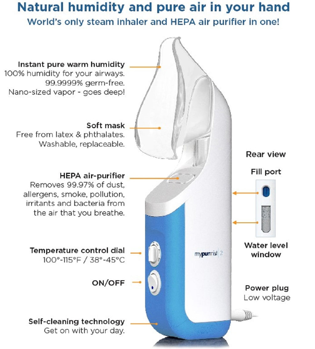 Mypurmist 2 Ultrapure Personal Handheld Vaporizer and Humidifier (Plug-in), and Steam Inhaler