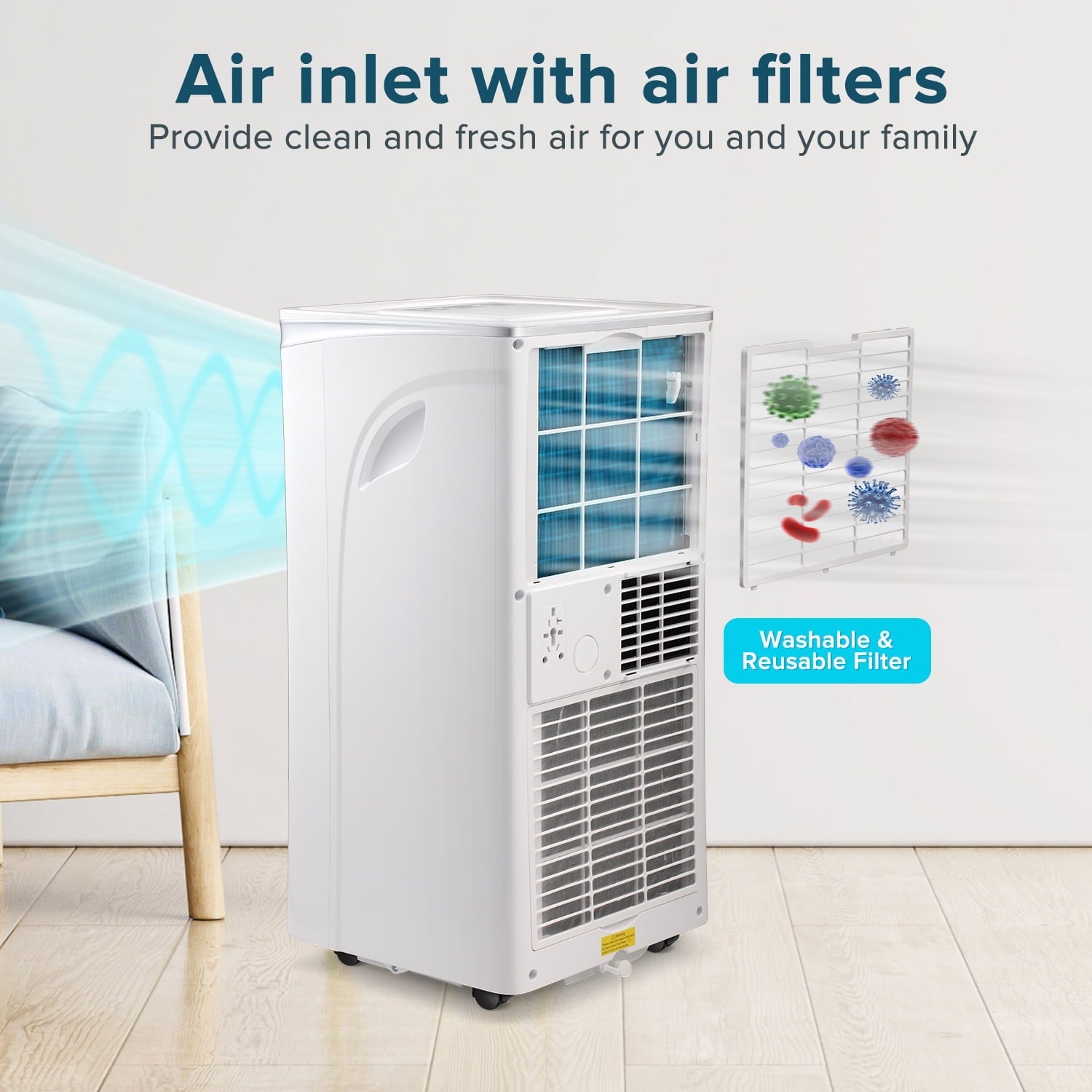 Auseo 5,200 BTU(8000 BTU ASHRAE) Portable Air Conditioners, 3 in 1, Remote Control & Window Kit, Quiet AC Unit for Room/Office