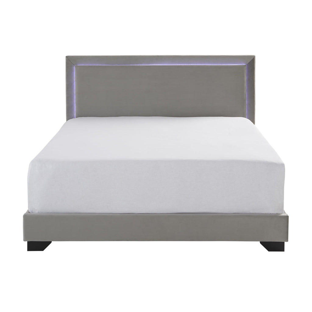 Anchorage Upholstered Queen Bed with LED Lights and USB, Platinum