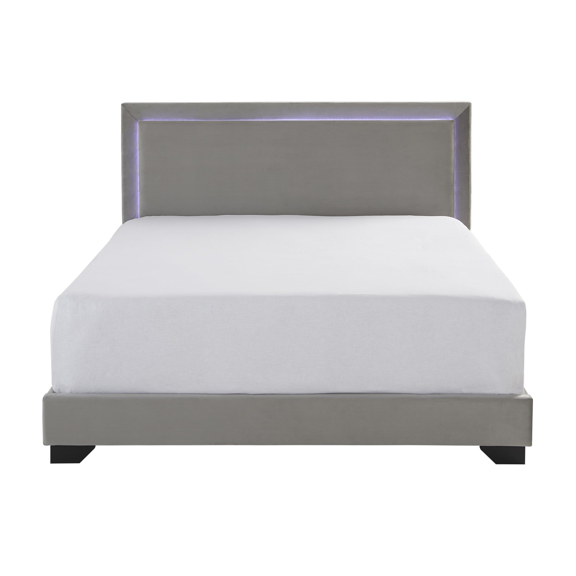 Anchorage Upholstered Queen Bed with LED Lights and USB, Platinum
