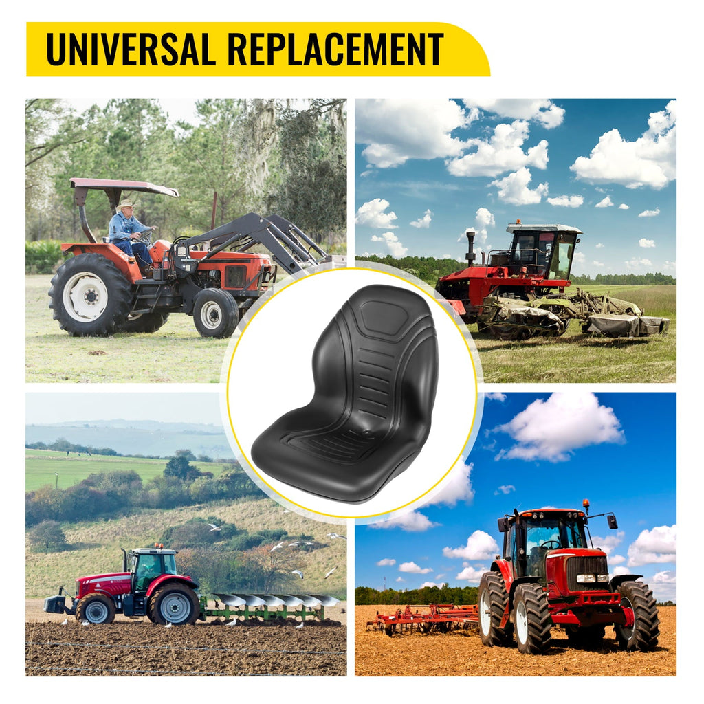 VEVOR 2pcs Universal Tractor Seat Replacement,Compact High Back Mower Seat Pair,Black Vinyl Forklift Seat,Central Drain Hole Skid Steer Seat with Mounting Bolt Patterns of 8" x 11.5" & 11.25" x 11.5"