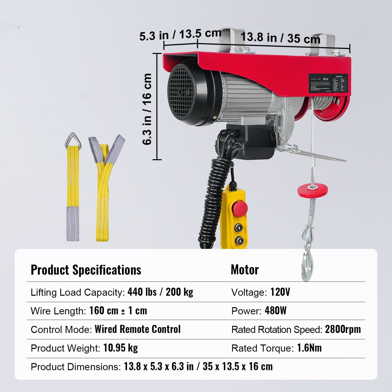 BENTISM Lift Electric Hoist 440lbs,480W 110V Electric Winch with 14ft Wired Remote Control