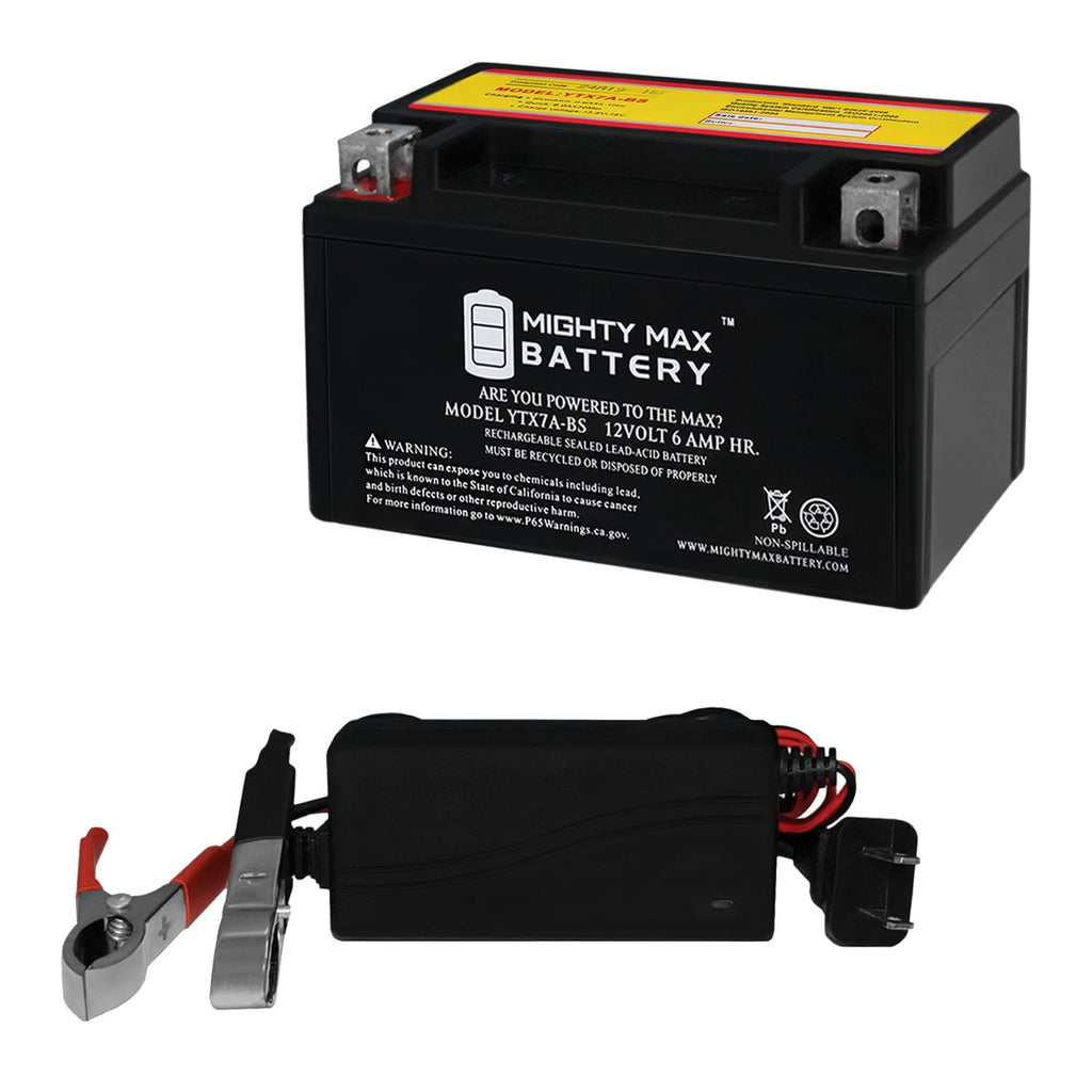 YTX7A-BS SLA Battery Replaces Tao Tao 50CC Scooter 09 + 12V 1A Chargr
