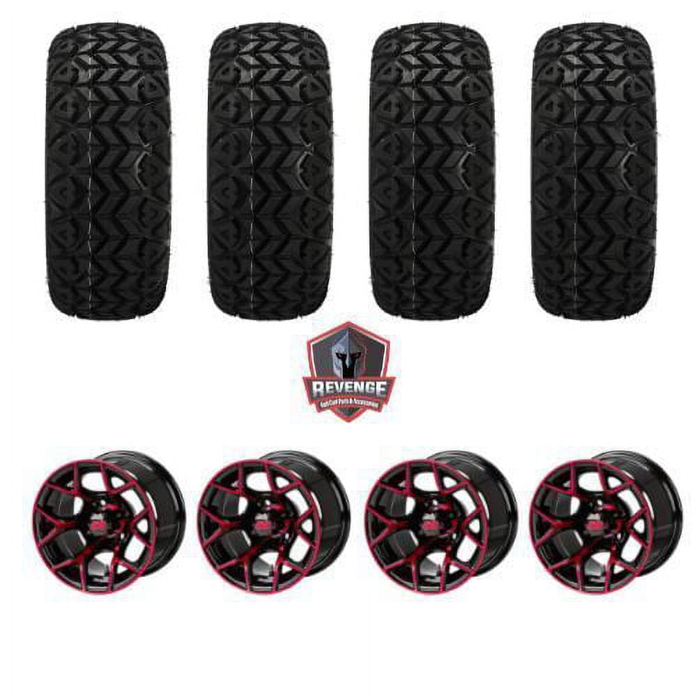 12" Ninja Red & Black Golf Cart Wheels on Tires Combo (20x10-12) Set of 4