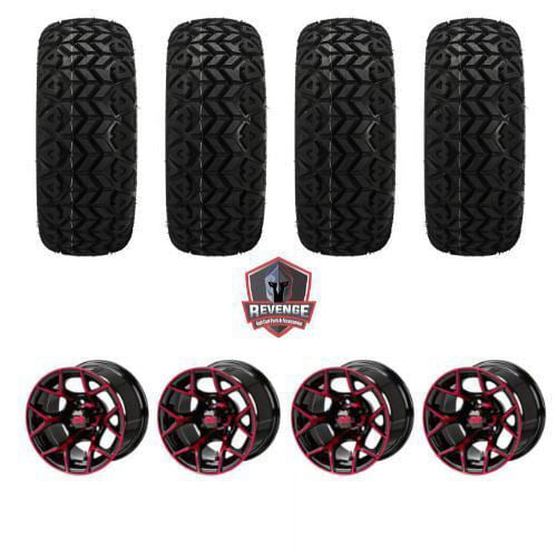 12" Ninja Red & Black Golf Cart Wheels on Tires Combo (20x10-12) Set of 4