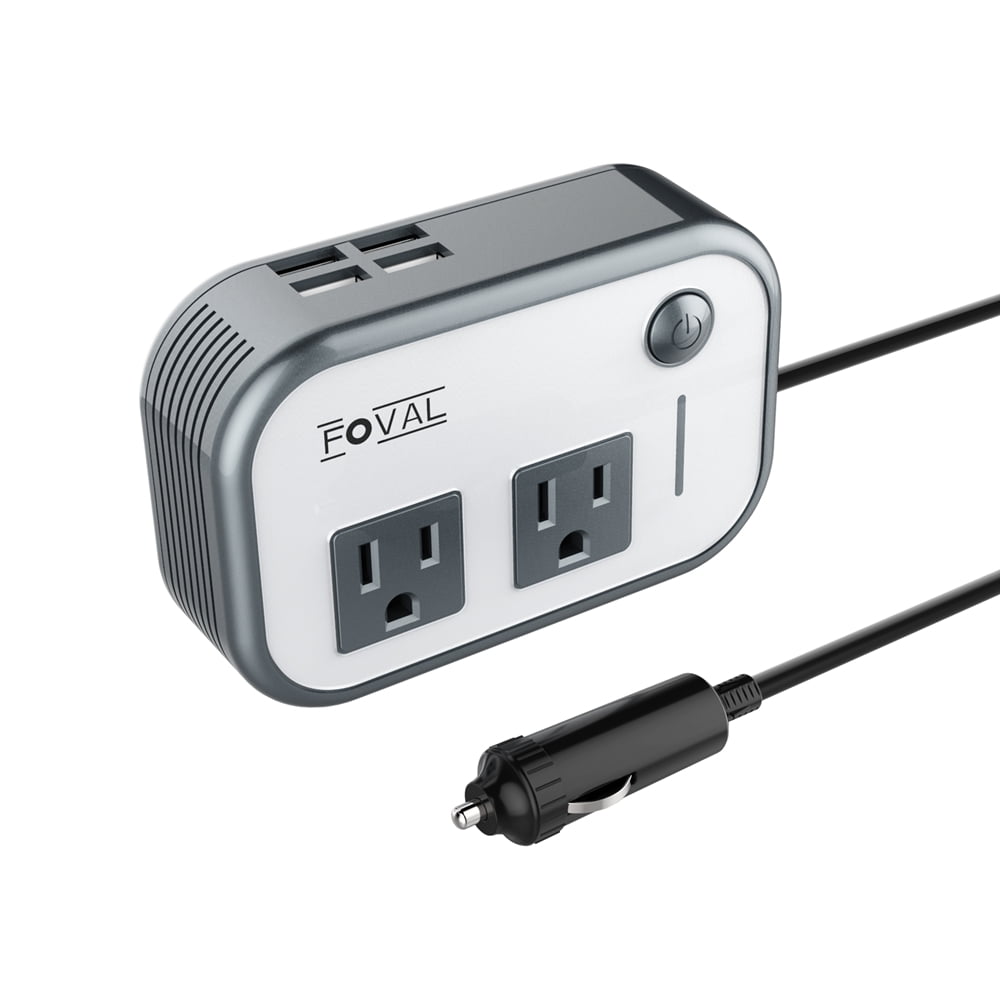 FOVAL 200W Car Power Inverter DC 12V to 110V AC Converter with 4 USB Ports Charger (Gray)
