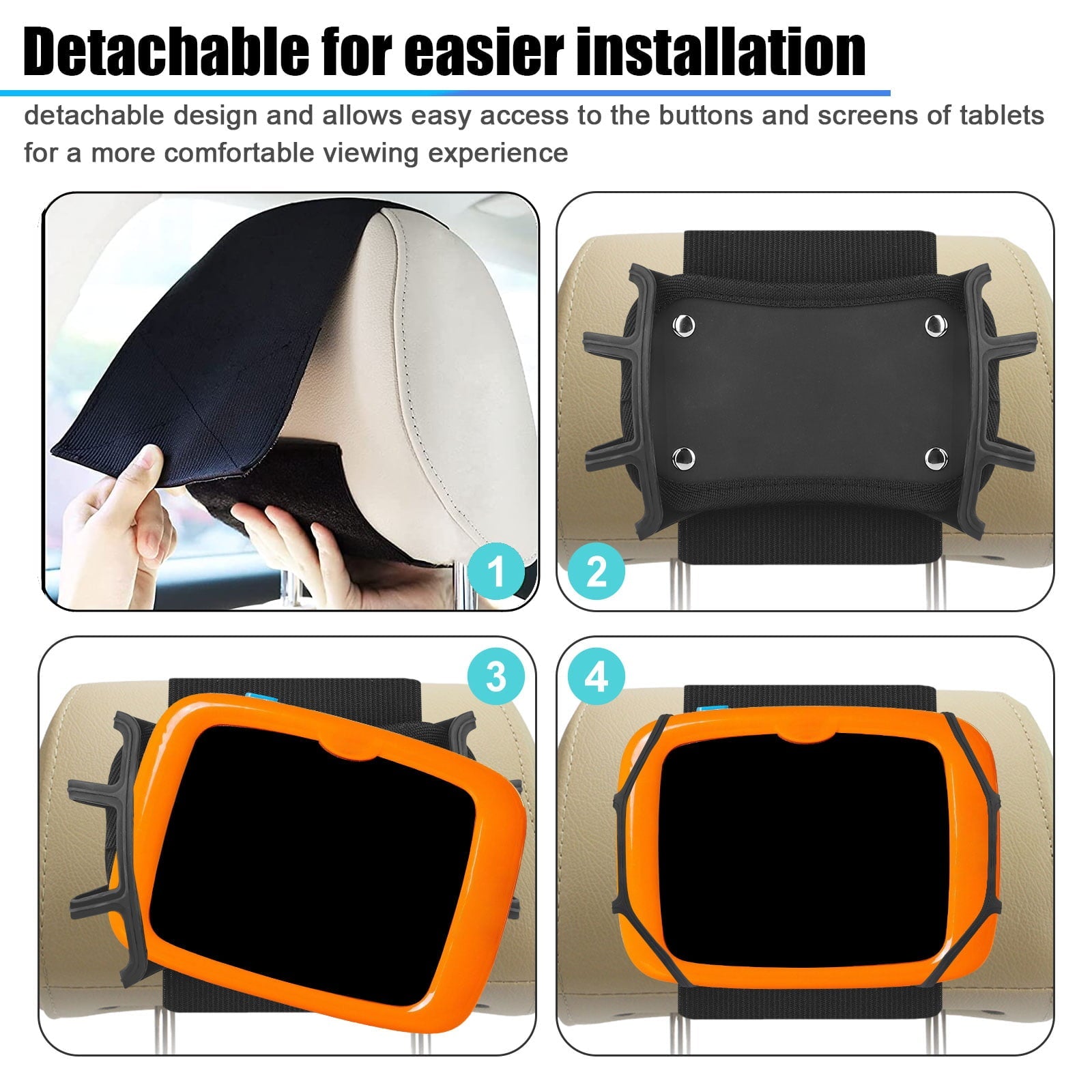 Headrest Mount Tablet Holder for Car, TSV Universal Silicone Holder for Kids Tablet Stand, Angle-Adjustable Car Seat Head Rest Holder Fits for 7-10.5'' iPad Mini Air Pro Nintendo Switch