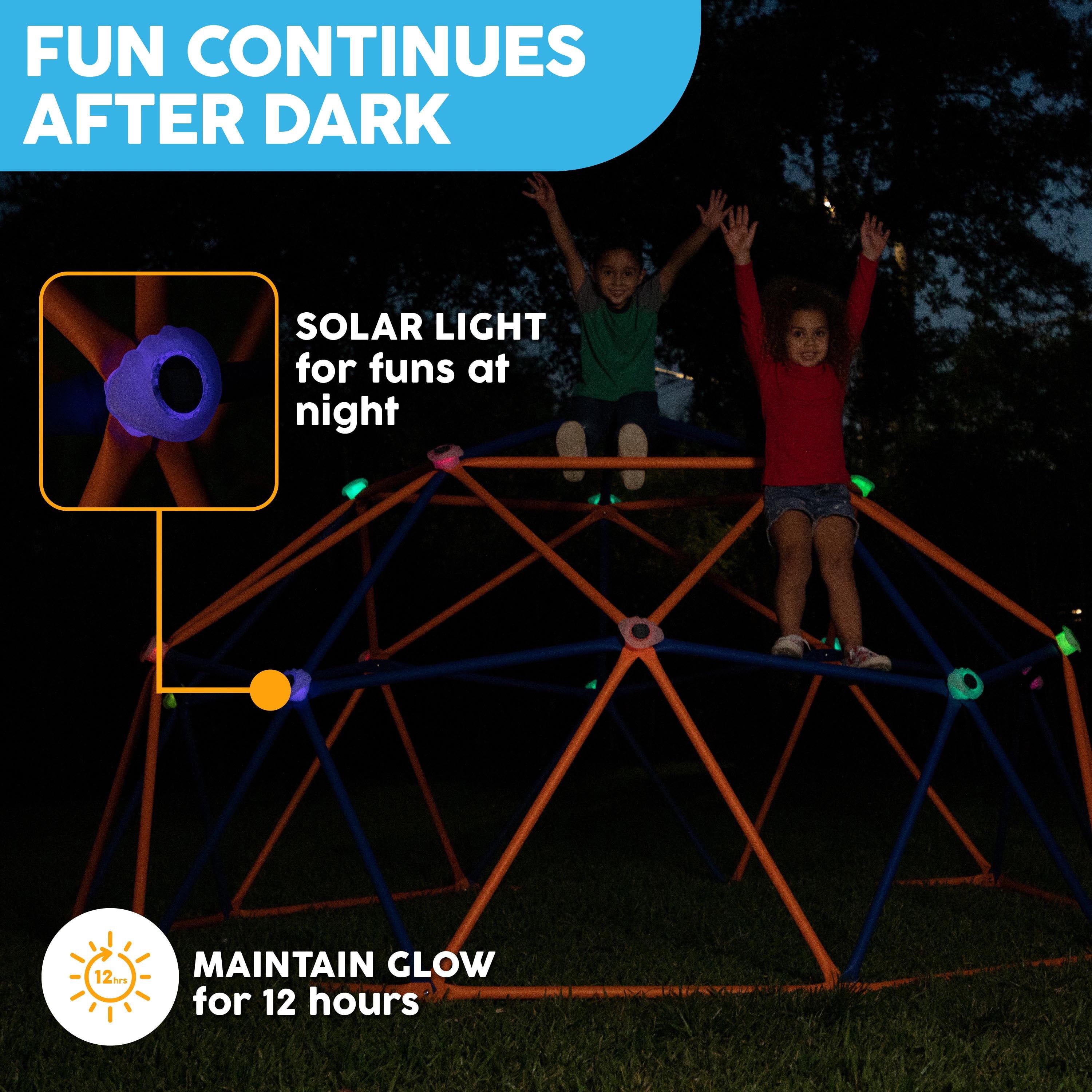 Big Sky 10’ Dome Climber Jungle Gym for Outdoor or Indoor Use with 16 Solar LED Lights and 16 Climbing Grips