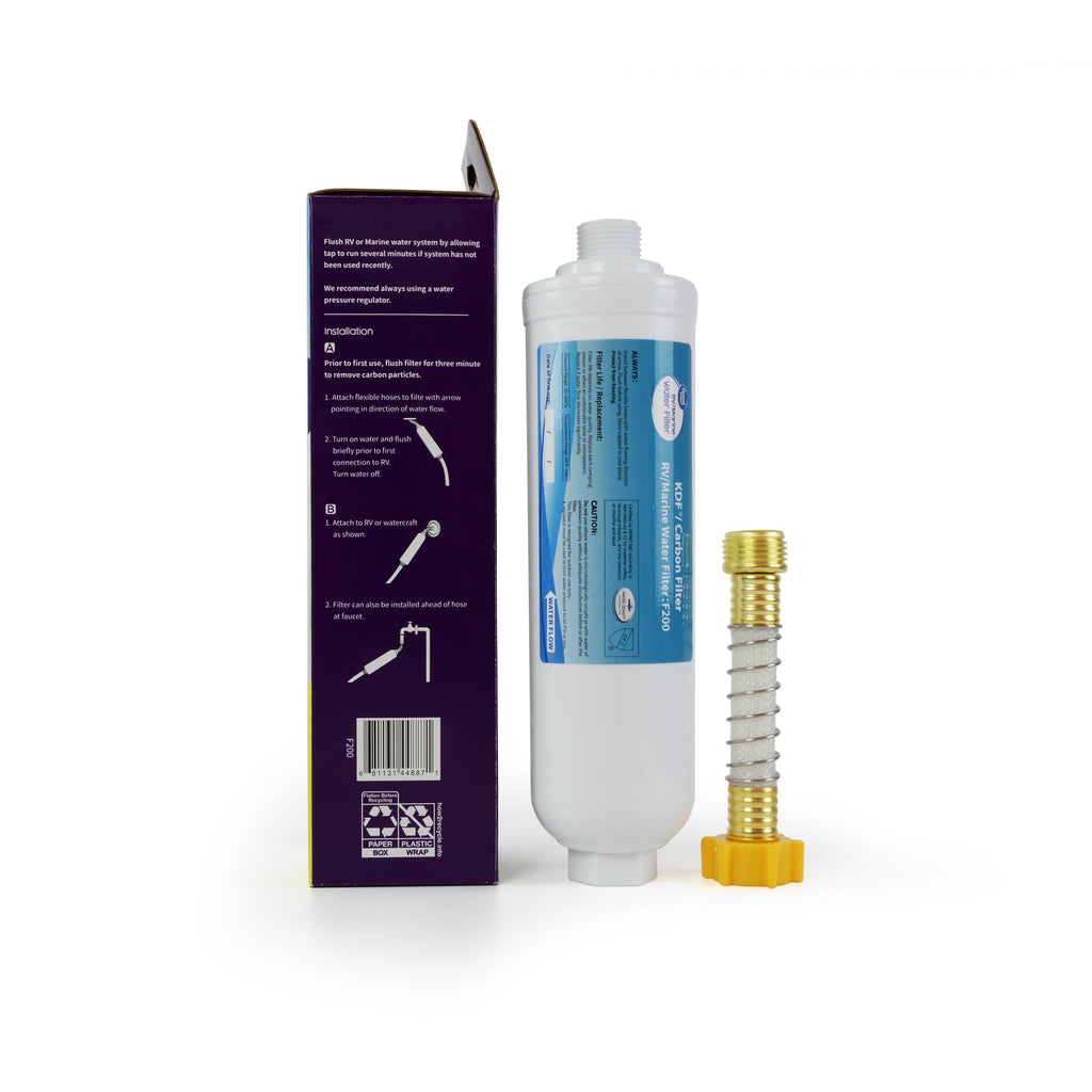 Great Value RV Water Filter 1 Pack for RV/Marine/Camping/Garden/Bathtub Use, With Flexible Hose, F200, Activated Carbon Block, White