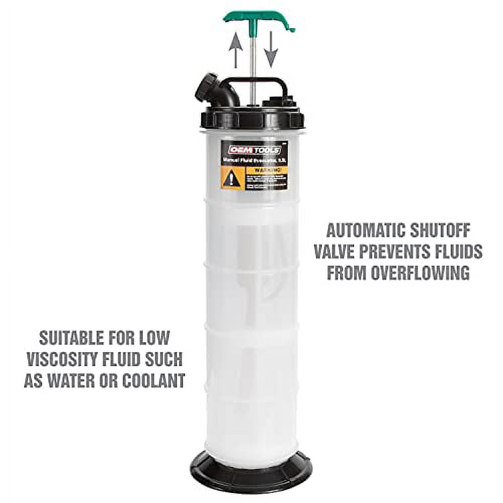 OEMTOOLS 24397 Manual Fluid Extractor (9.5L), Oil Extractor Pump, Transmission Fluid Pump, and More, Oversized Handle Manual Oil Pump Extractor, Oil Change Pump W/ 2 Adapters