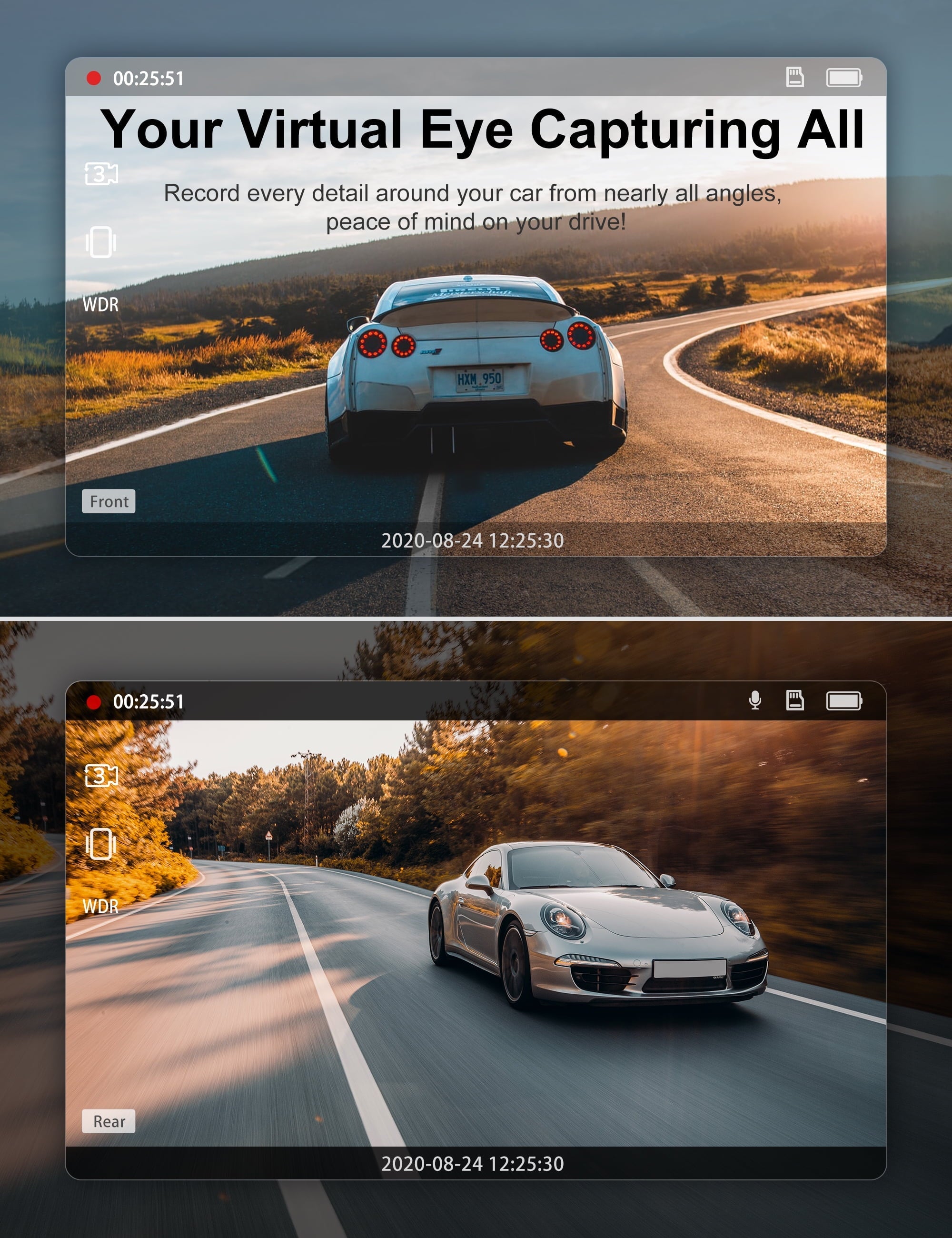 iZEEKER Dual Dash Cam Front and Rear Car Camera with SD Card 1080P Full HD, Dash Camera for Cars with Accident Recording, Parking Monitor, Night Vision, WDR