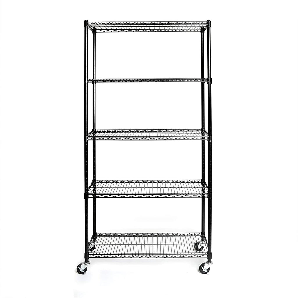 Ktaxon Commercial 5 Tier Shelf Adjustable Wire Metal Shelving Rack w/Rolling Black, 35''L x 18''W x 71''H, Capacity for 750 lbs