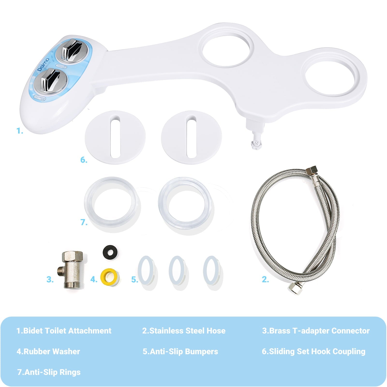 Dalmo Non-Electric Bidet Toilet Attachment with Self-Cleaning Nozzles,with Adjustable Water Spray Pressure and Easy Installation