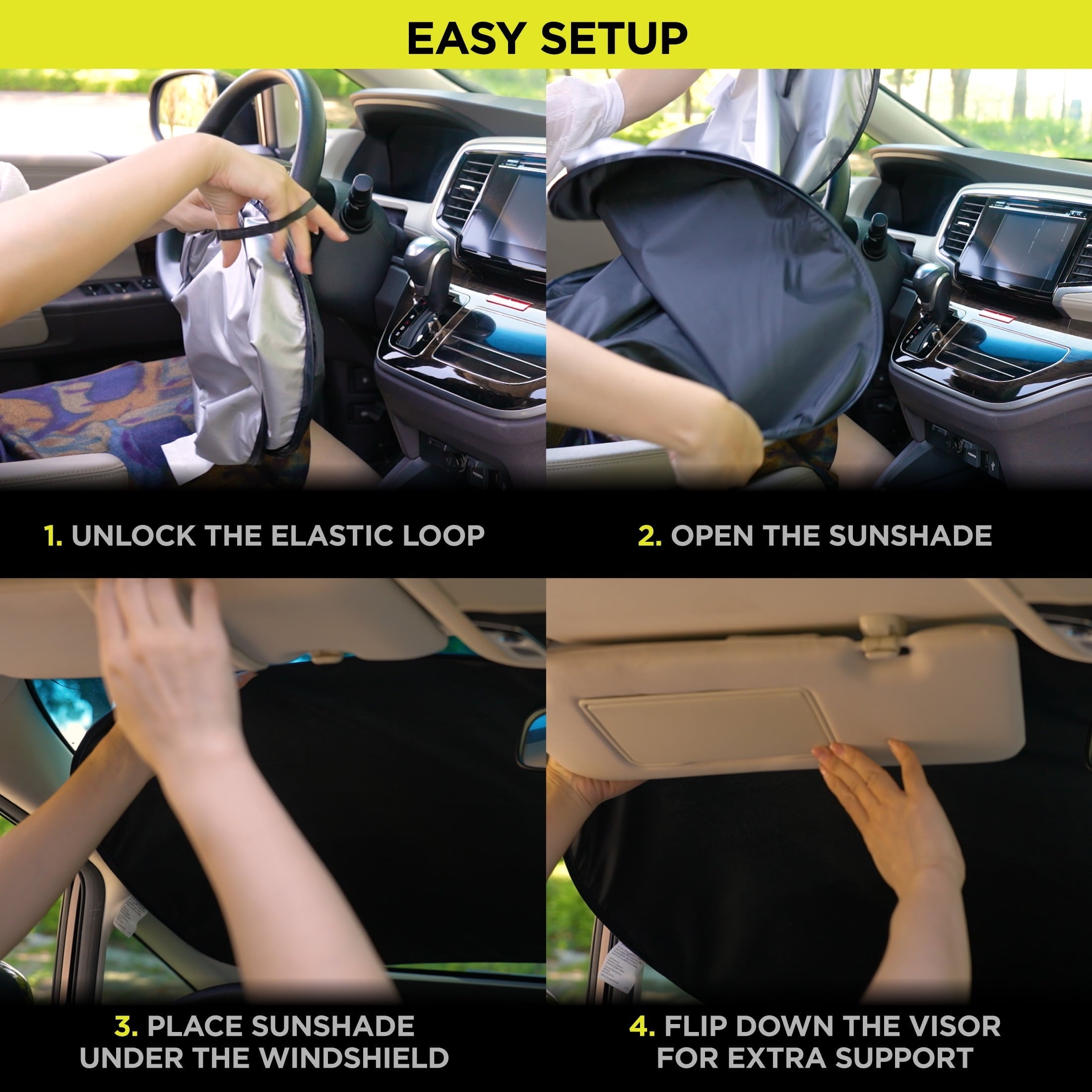 Auto Drive Black Twist Sunshade for Automotive Windshield 1 Pair, 28.5" x 31.5"