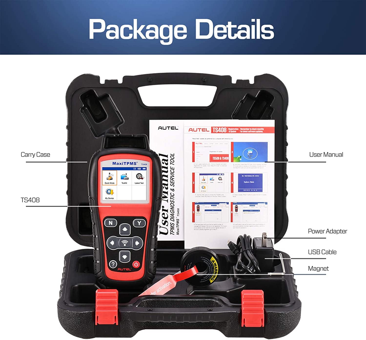 Autel TPMS Relearn Tool TS408, TPMS Reset, Sensor Activation, Program, Key Fob Testing