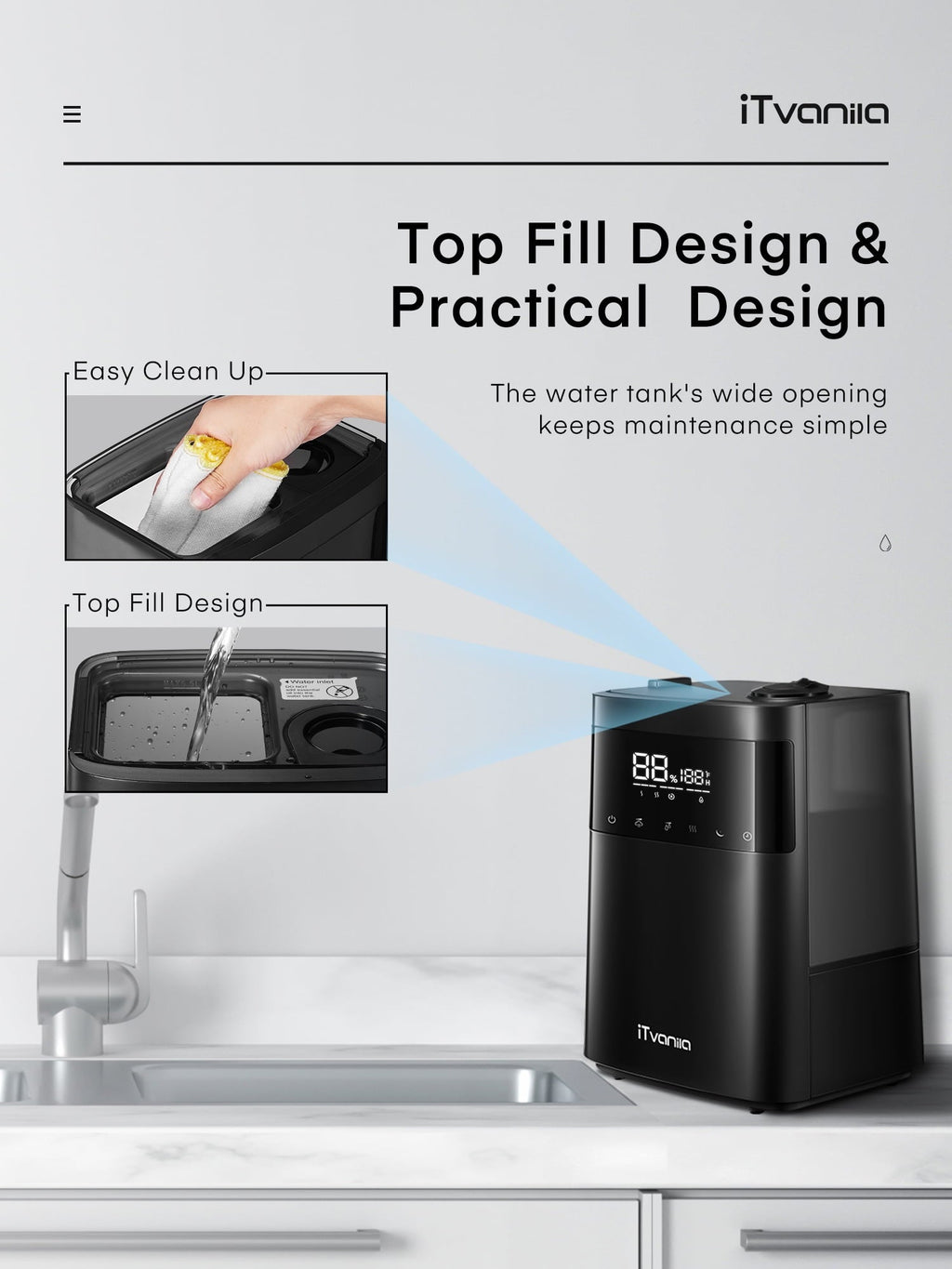 iTvanila Humidifiers, 5.5L Warm and Cool Mist Humidifier for Bedroom with Customized Humidity, Essential Tray, Sleep Mode, and 12H Timer, for Living Room, Office and Baby Room (Black)