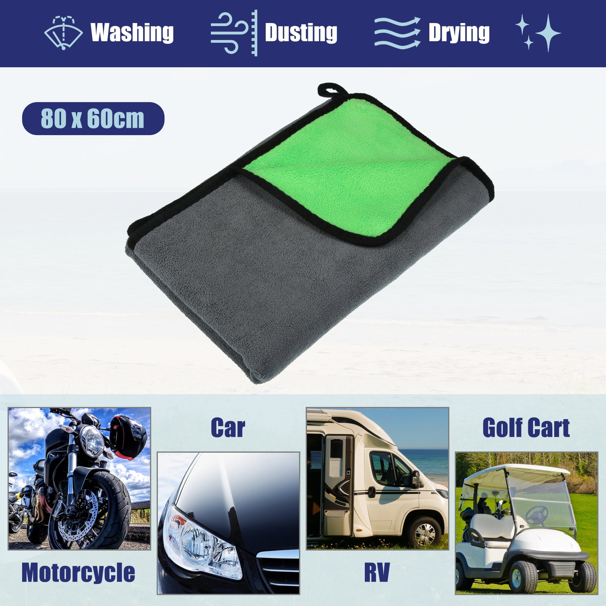 Grey Green 80 x 60cm Microfibre Car Drying Towel Extra Large Car Cleaning Super Absorbent Car Drying Cloth Dryer 2pcs