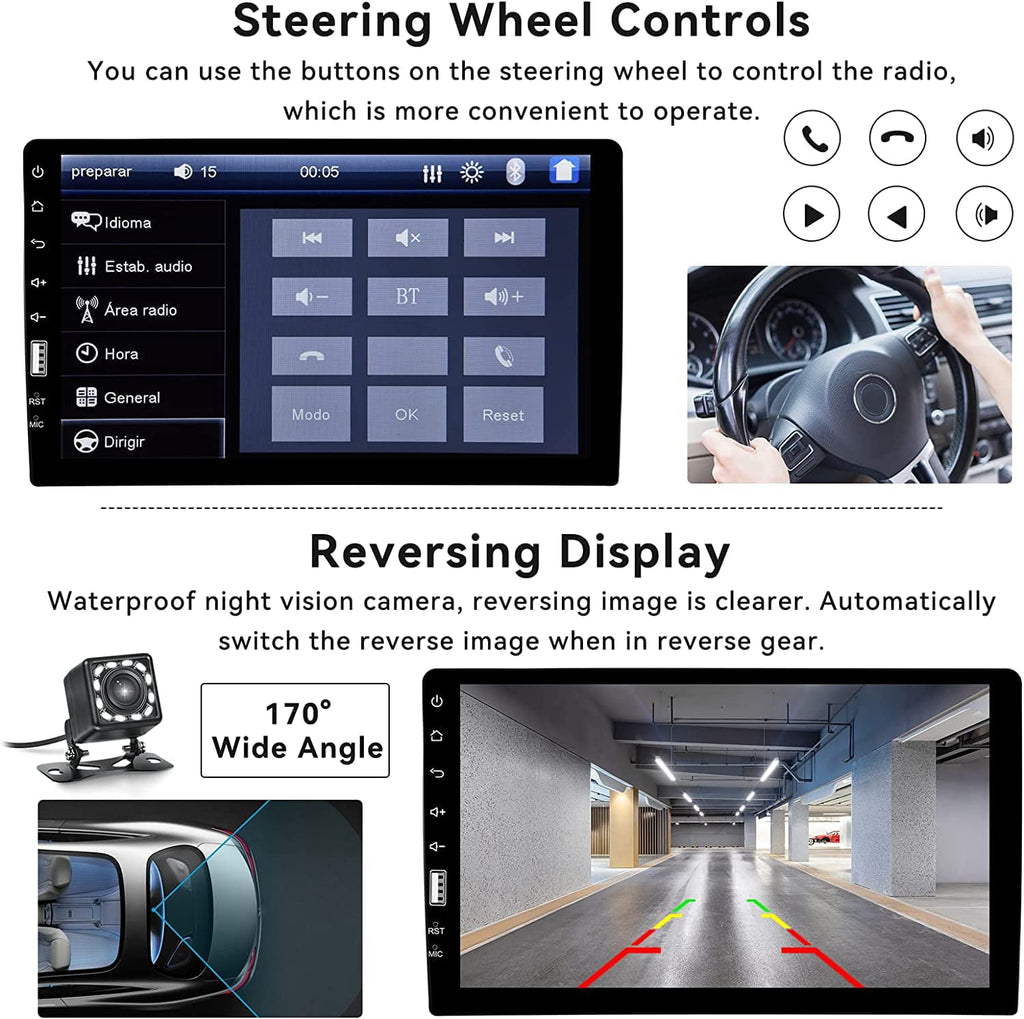 Podofo Single 1 Din 9'' Car Stereo Radio HD Touch Screen Multimedia Car MP5 Player Audio Head Unit Bluetooth Mirror Link USB FM Function with Microphone(No Rearview Camera)