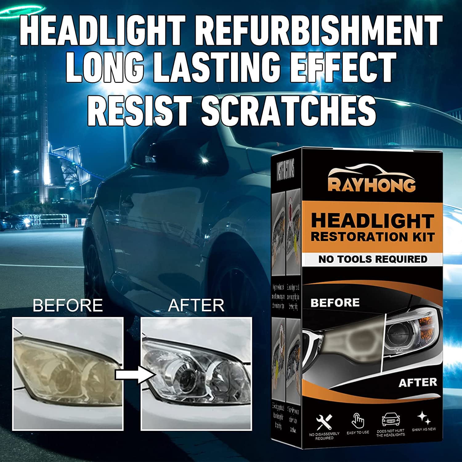 Restowipes Headlight Restoration Kit,Restowipes Headlight Restore Cleaning Wipes,Polish Headlights Lens Restore Cleaner DIY Polishing,Headlight Cleaner Restoration Kit for Car