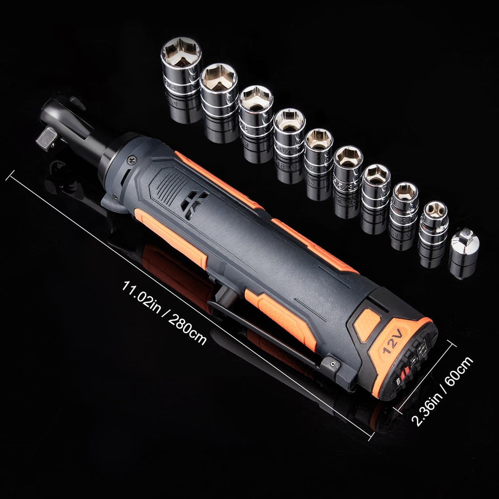 BENTISM Cordless Electric Ratchet Wrench Cordless Ratchet 3/8" 12V 2 Batteries