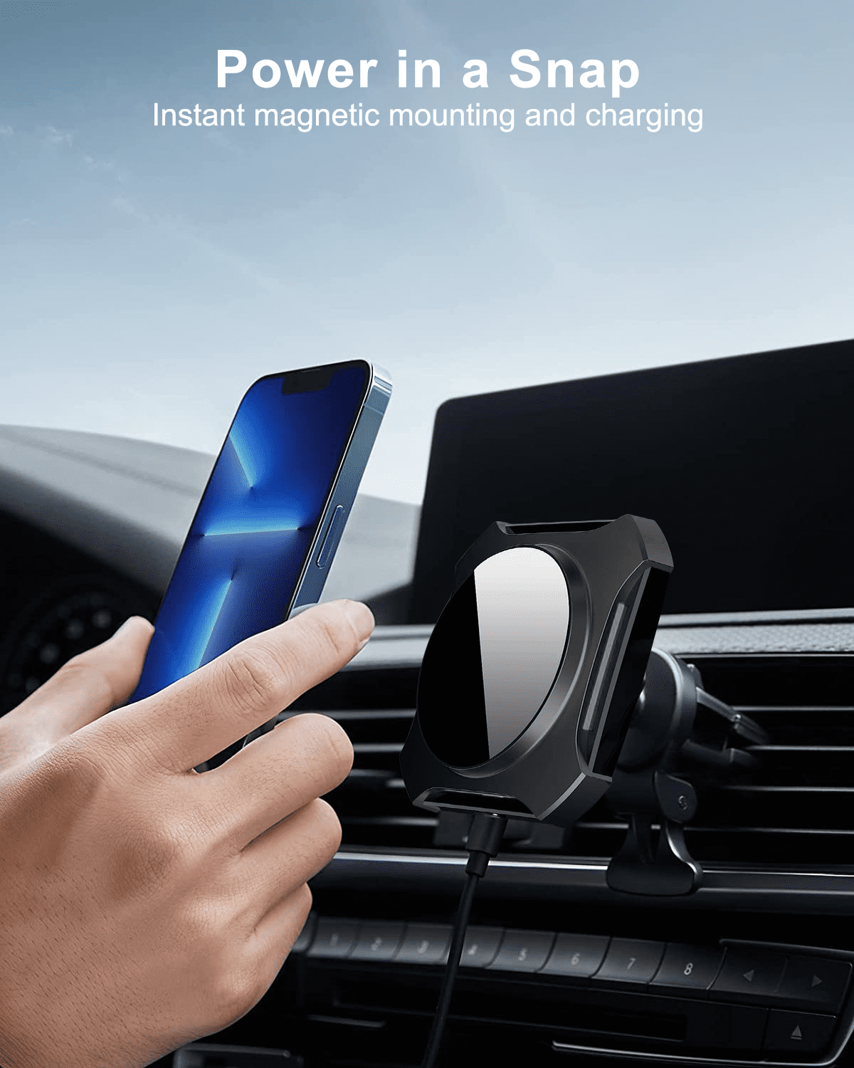 Magnetic Wireless Car Charger Mount: ETEPEHI Car Accessories Mag-safe Charger, Car Phone Holder Mount for iPhone 14/13/12 Pro/Pro Max/Mini, Black