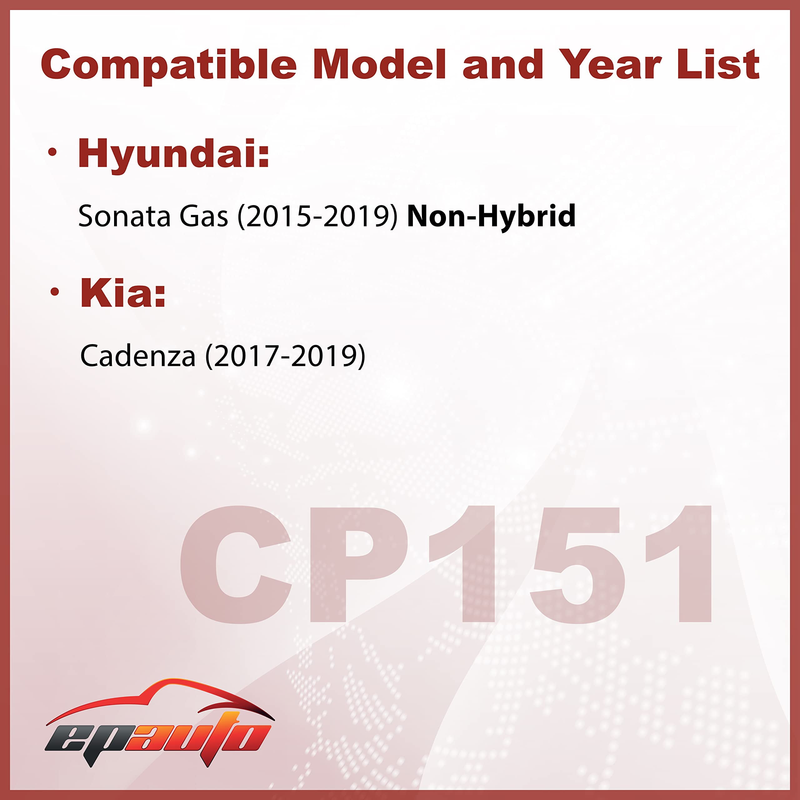 EPAuto CP151 (CF12151) Replacement for Hyundai Premium Cabin Air Filter includes Activated Carbon Fits select: 2015-2019 HYUNDAI SONATA, 2017-2019 KIA CADENZA