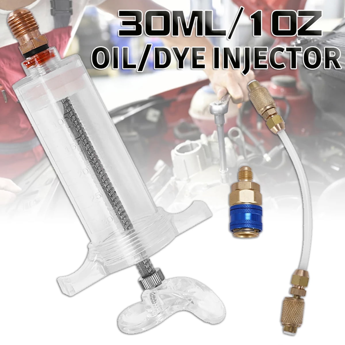 Oil Dye Injector Air Conditioning Injection Tool Hand Air Conditioning Car Oil Injection Dye Injection Tool Premium Durable Liquid Oil Coolant Filler Tube 30ml for Car Accessory