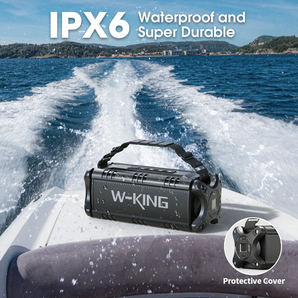 W-King 50W Bluetooth Speakers, IPX6 Waterproof, Deep Bass, 30H, TWS, Black