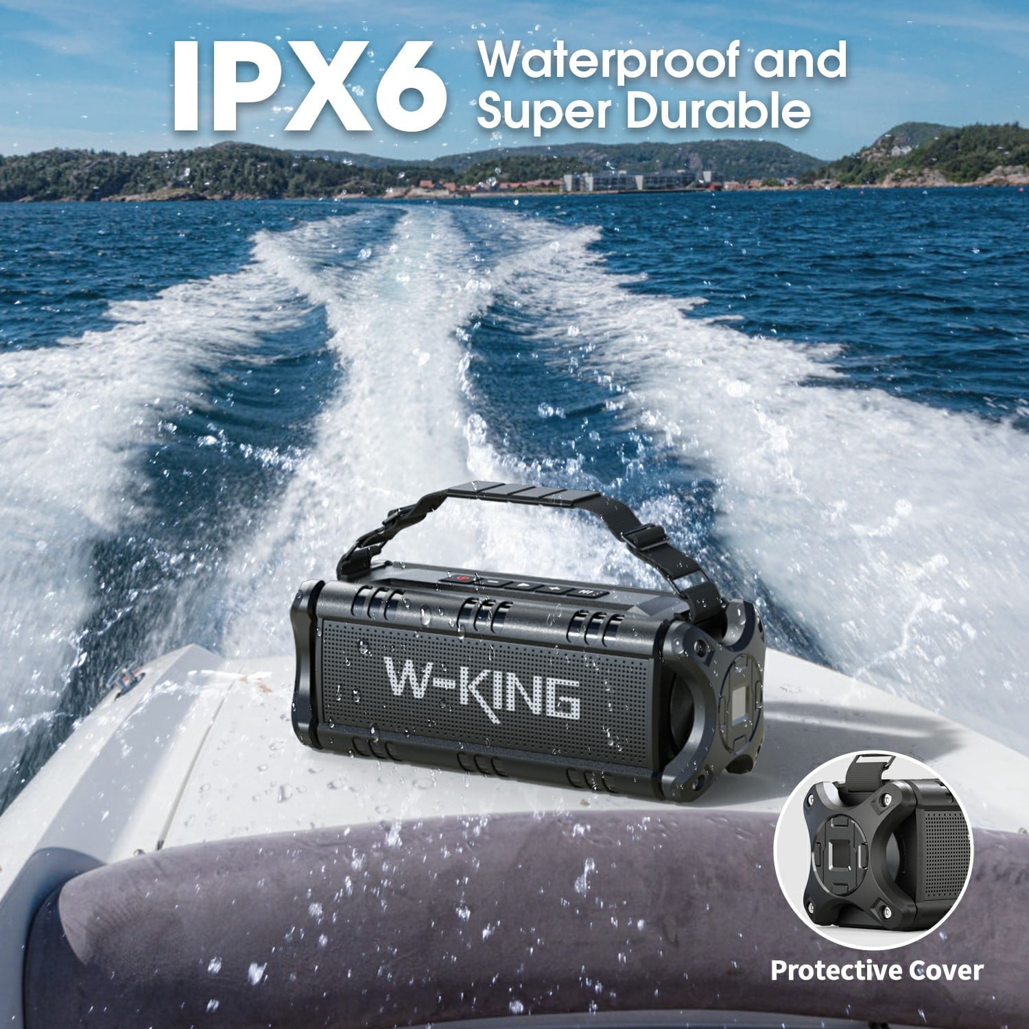 W-King 50W Bluetooth Speakers, IPX6 Waterproof, Deep Bass, 30H, TWS, Black