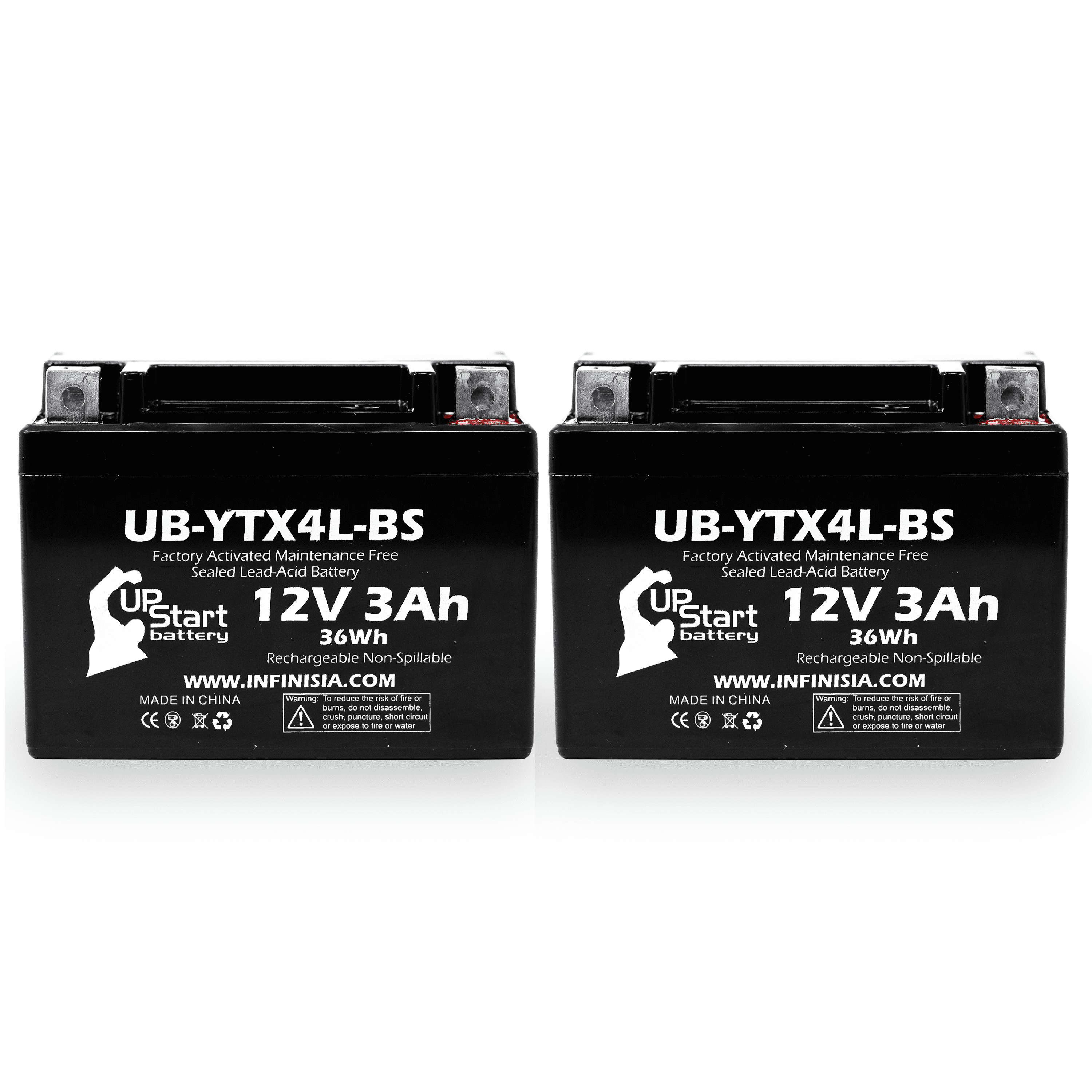 2-Pack Replacement 2011 Snapper All Walk Behind Mowers (Electric Start) CC Factory Activated, Maintenance Free, Riding Mower Battery - 12V, 3Ah, UB-YTX4L-BS
