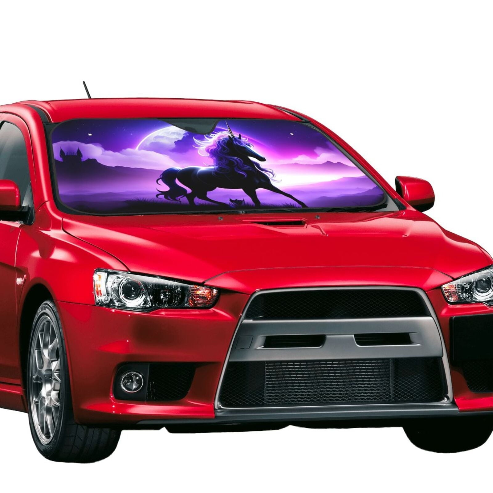 ZNDUO Car Windshield Sun Shade, Purple Fantasy Unicorn Pattern Windshield Sun Shade UV Rays and Heat Sun Visor Protector Foldable Windshield Sun Shade, Small Size