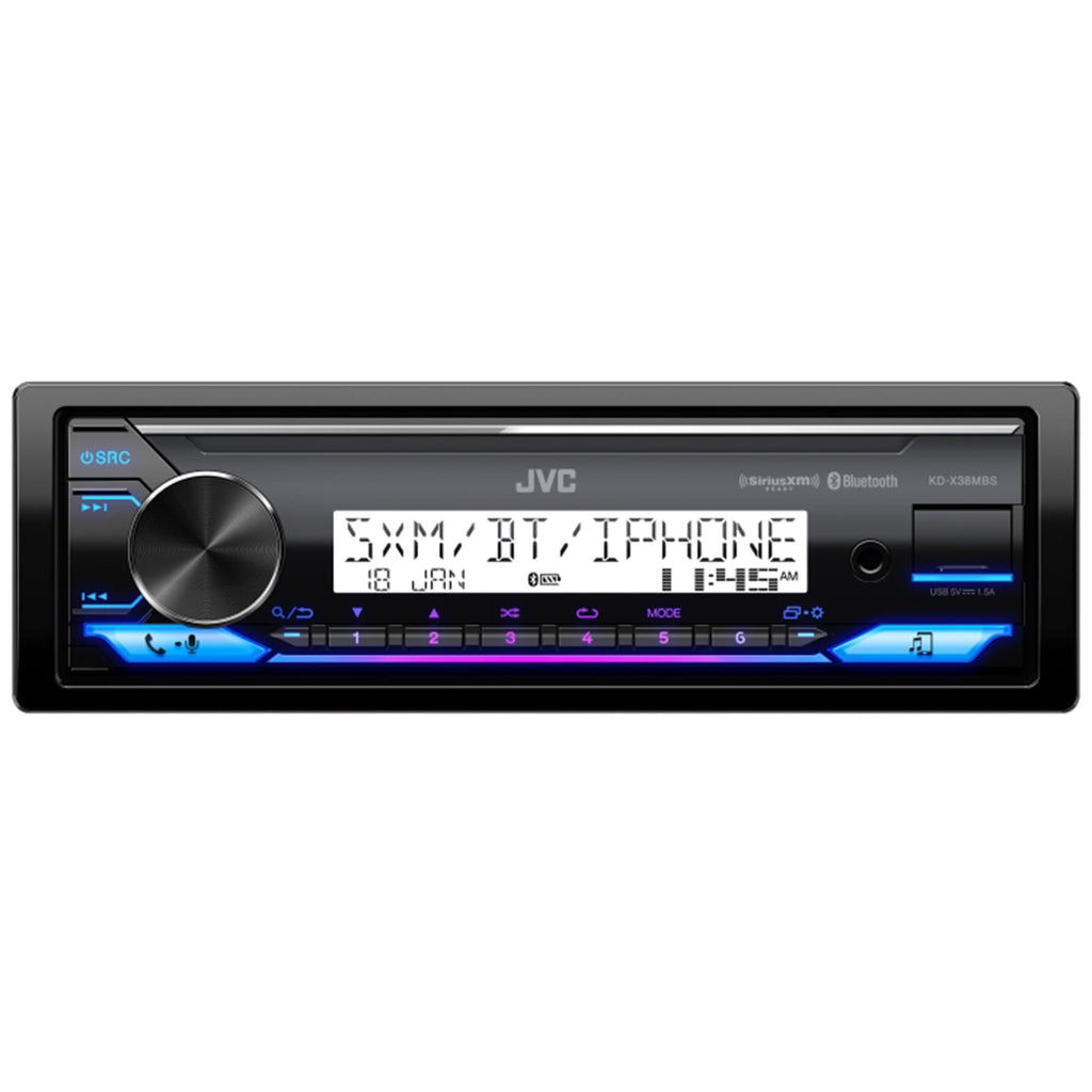 JVC KD-X38MBS Single DIN Marine MotorSports Bluetooth USB AUX LED AM/FM Radio Stereo SiriusXM Ready Amazon Alexa Receiver, Enrock Harley Davidson Single-DIN Stereo Installation Kit Fits, Antenna