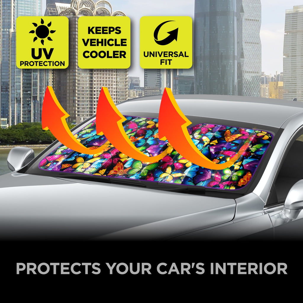 Auto Drive Vehicle's Windshield Fit Butterfly Accordion Sun Shade AD021703M-2 1 Pack, 63'' x 28.5''