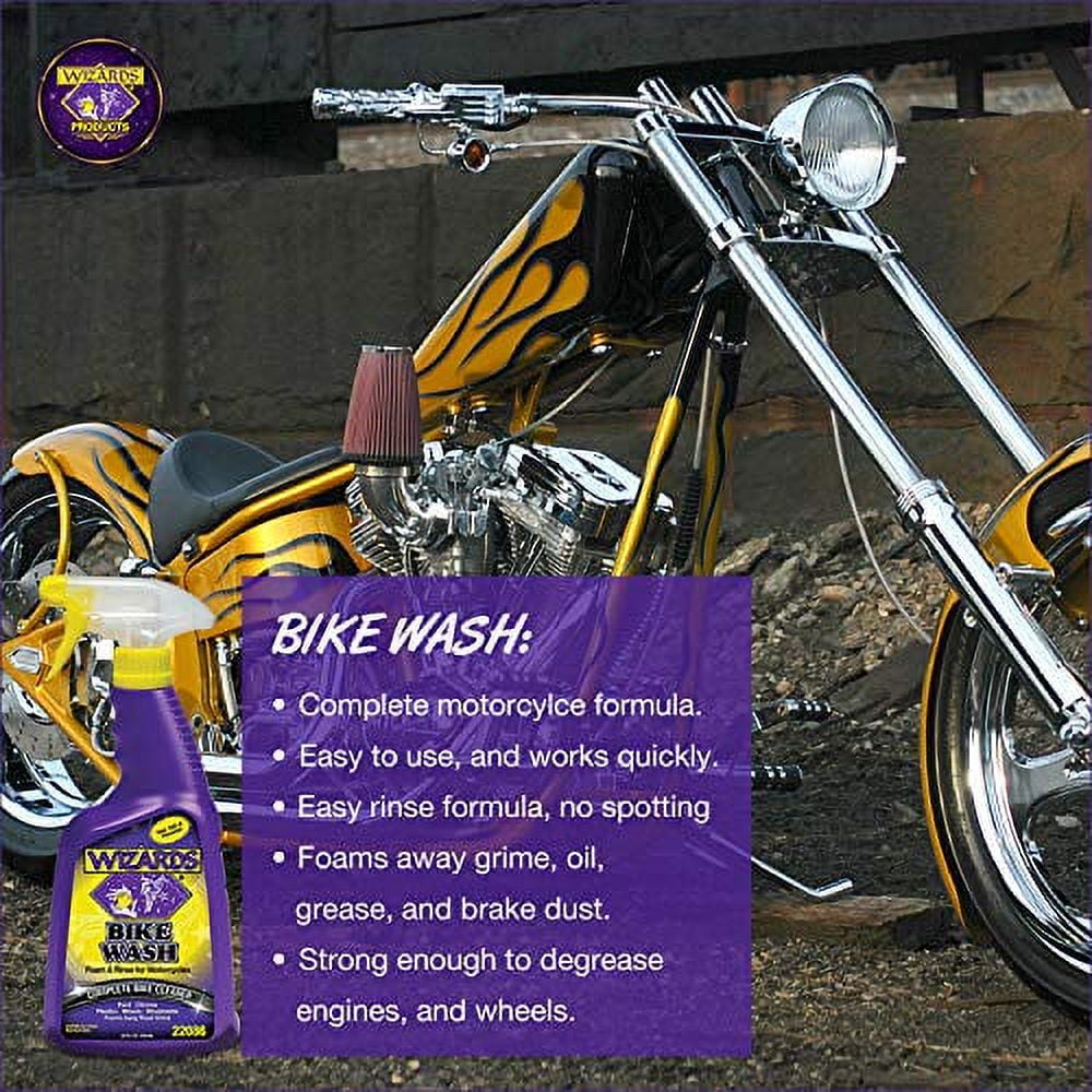 Wizards Motorcycle Cleaning Kit - Cleaner, Quick Detailer, and Bug Remover with Fiber Cloth and Detailing Bag - Stain Remover for Motorcycles - Portable Motorcycle Accessories and Cleaning Kits