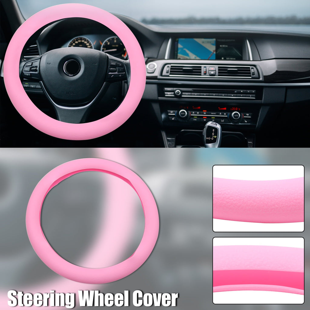 Unique Bargains 32mm Dia Pink Silicone Anti-Slip Steering Wheel Cover Protector for Car Vehicle