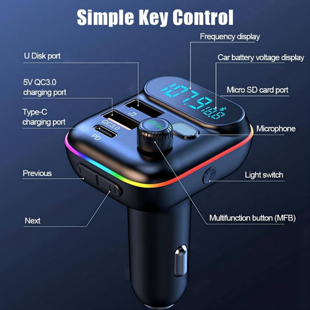 MSOVA 5.0 Bluetooth FM Transmitter with USB Charging Hand Free Calling, 1pcs Black