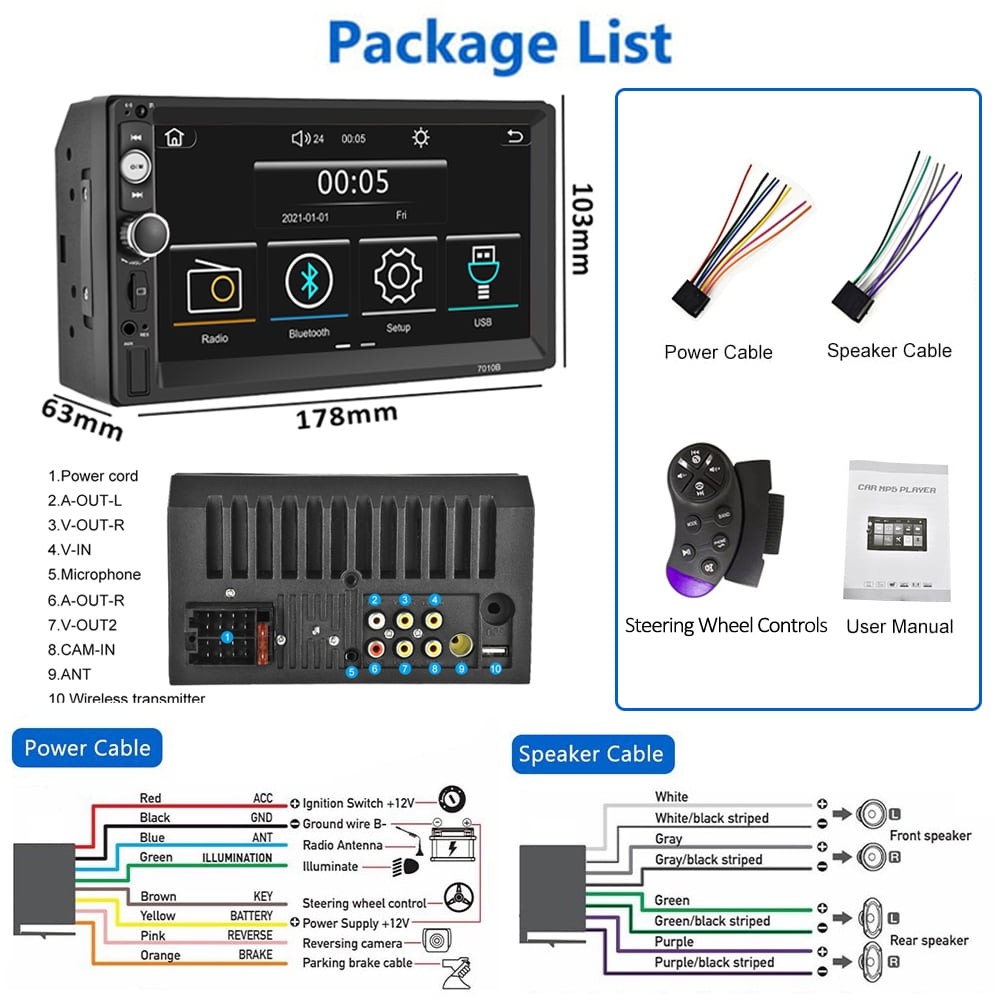 Podofo Double 2 Din 7'' Universal Car Stereo Radio Apple Carplay Android Auto Mirror Link HD Touch Screen Car Audio Multimedia Player MP3 MP5 Bluetooth FM USB(Rear Camera Not Included)