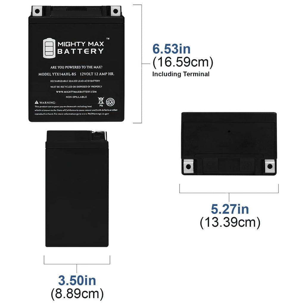 YTX14AHL 12V 12Ah Battery for Yamaha 125 SV125E Sno-Sport 1990-1991