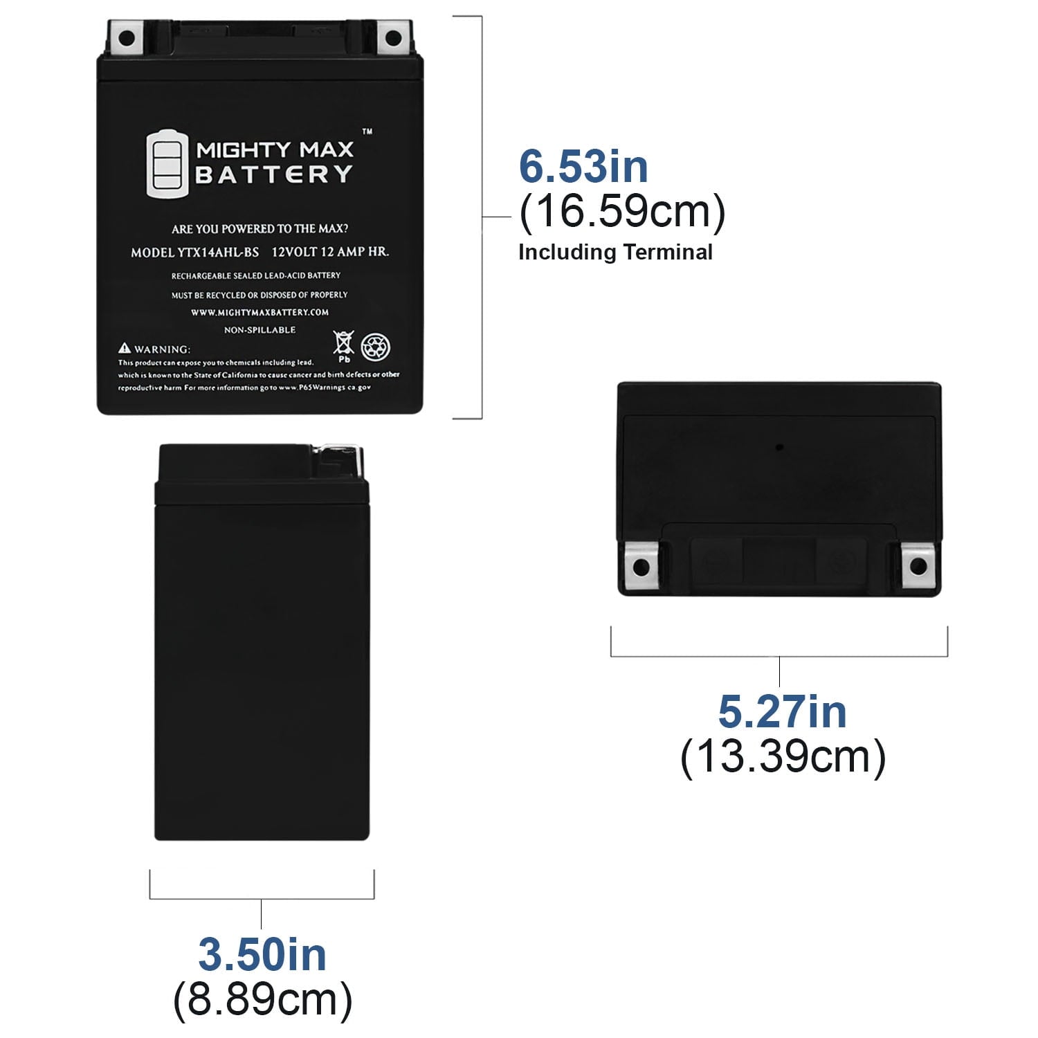 YTX14AHL 12V 12Ah Battery for Yamaha 125 SV125E Sno-Sport 1990-1991