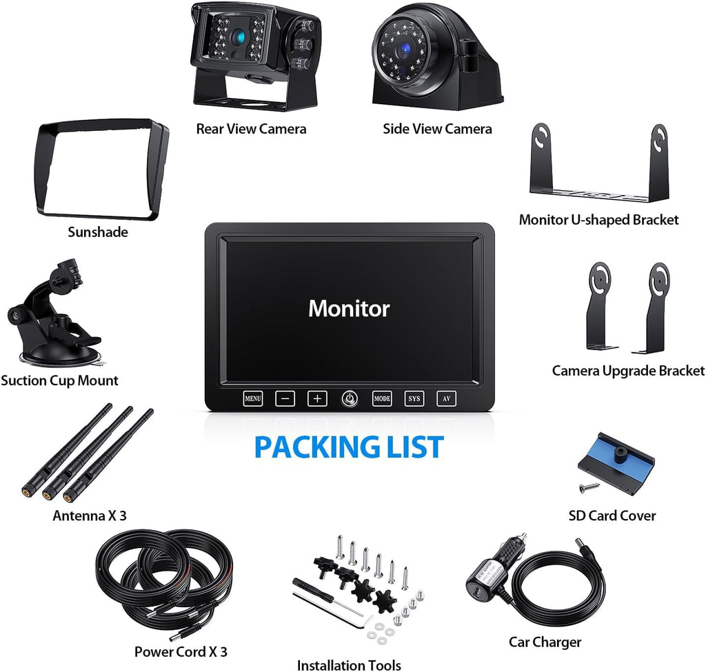ZEROXCLUB Wireless Backup Camera with 7-Inch DVR Dual/Quad Split Touch Monitor, IP69 Waterproof HD 1080P Wireless 2 Rear View Side View Camera System for RV Trailer Truck 5th Wheel,BW702