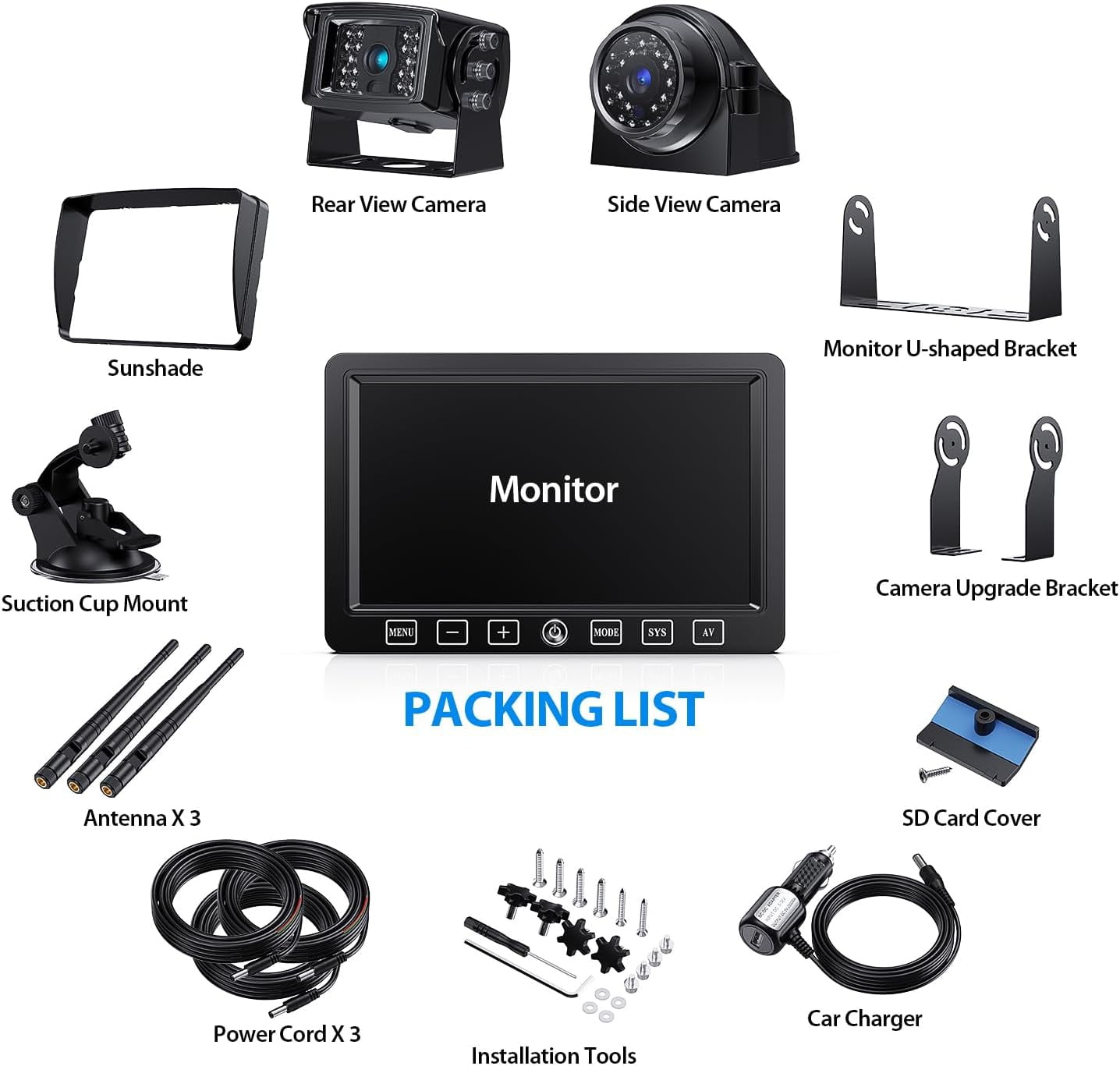 ZEROXCLUB Wireless Backup Camera with 7-Inch DVR Dual/Quad Split Touch Monitor, IP69 Waterproof HD 1080P Wireless 2 Rear View Side View Camera System for RV Trailer Truck 5th Wheel,BW702