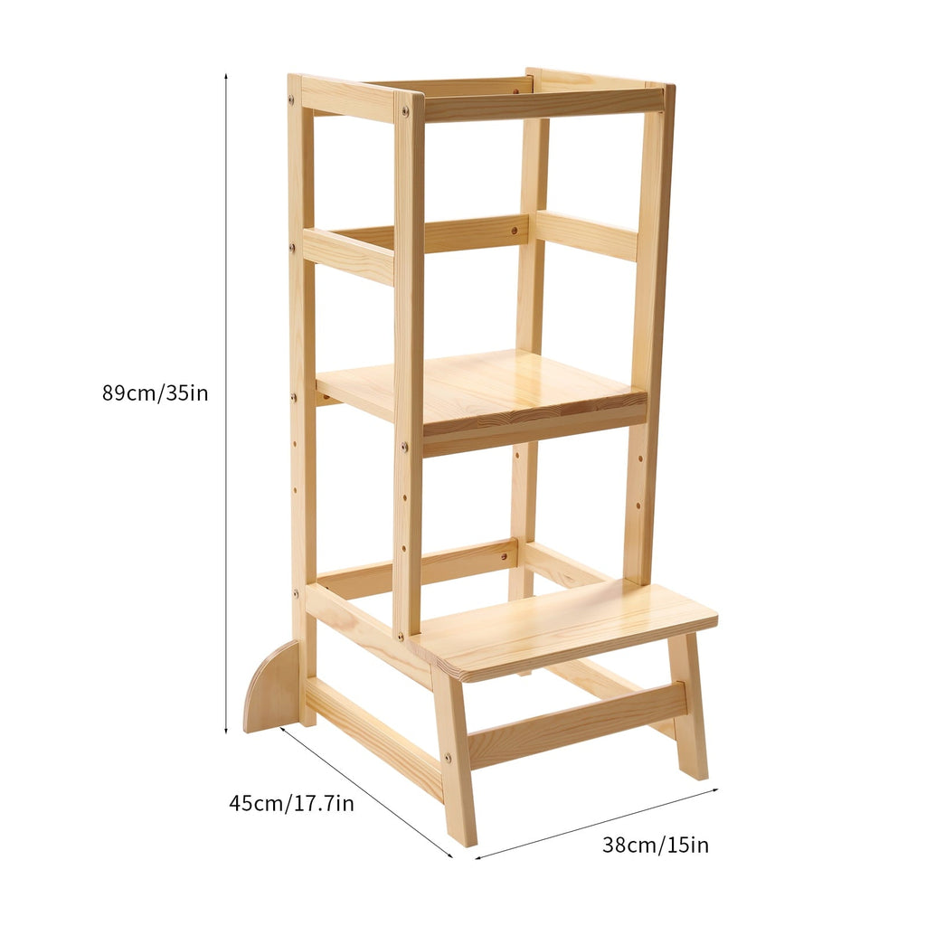 Kitchen Step Stool with Safety Rails Natural