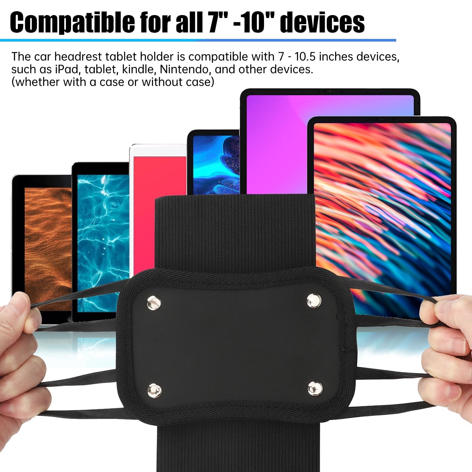 Headrest Mount Tablet Holder for Car, TSV Universal Silicone Holder for Kids Tablet Stand, Angle-Adjustable Car Seat Head Rest Holder Fits for 7-10.5'' iPad Mini Air Pro Nintendo Switch