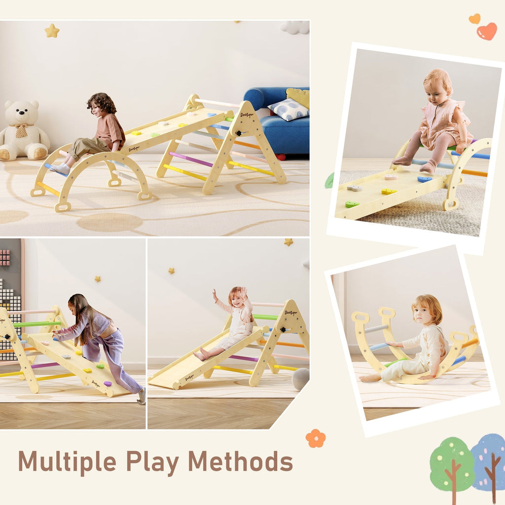 BanaSuper Colorful 3 in 1 Climbing Triangle Ladder with Ramp & Arch Foldable Wooden Triangle Climber Set Montessori Climbing Toys for Kids Ourdoor Indoor Playground Play Gym