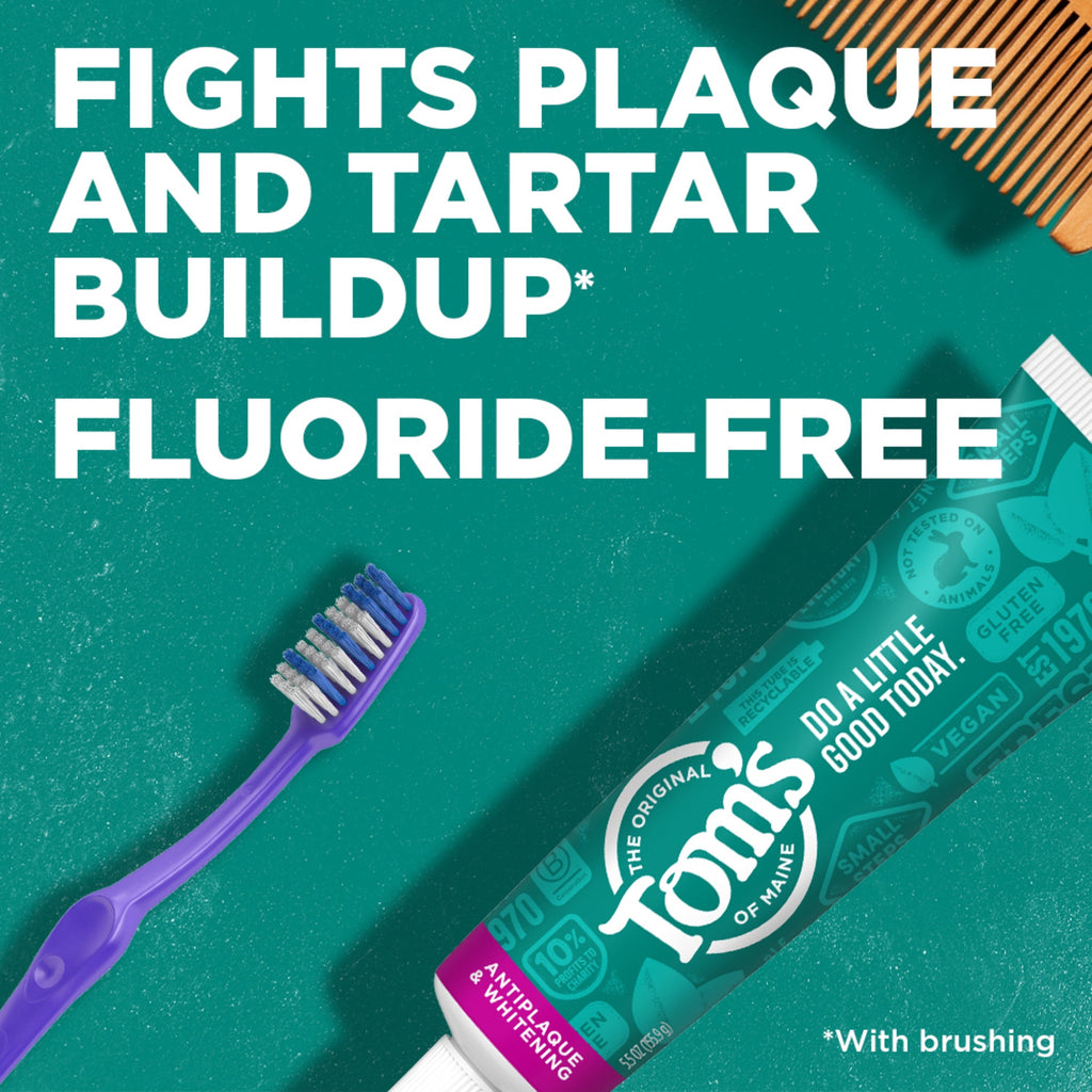 Tom's Antiplaque & Whitening Fluoride-Free Peppermint Toothpaste, 5.5oz, 2 Pack