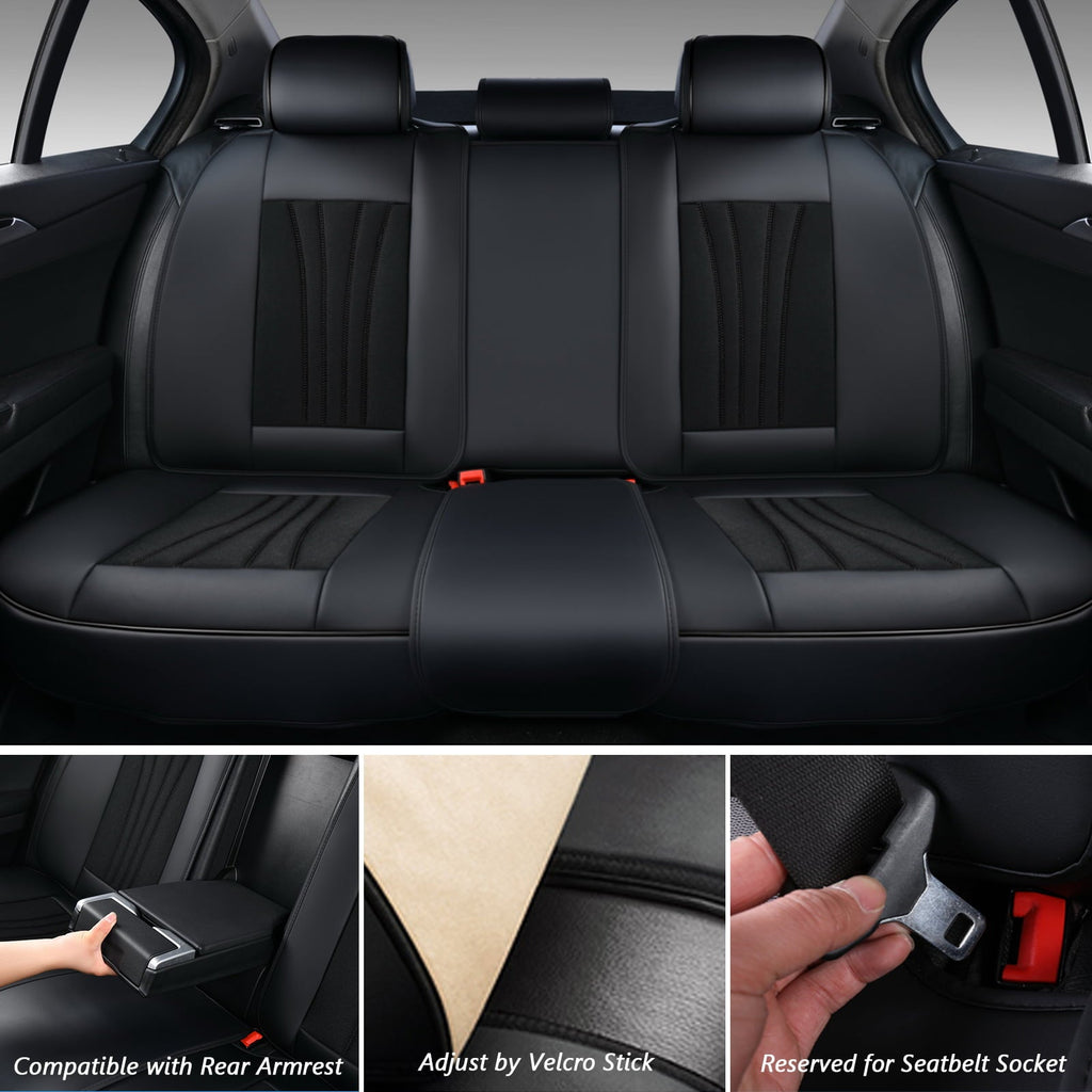 Coverado Seat Cover Full Set, Front and Back Car Seat Protectors, 5 Seats Car Seat Cushions, Breathable Magna Fabric Leather, Universal Fit for Most Cars, SUVs and Trucks, Black