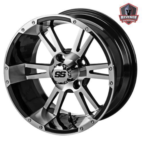 12" Raptor Machined Black Golf Cart Wheels and Tires Combo (205/30-12) Set of 4