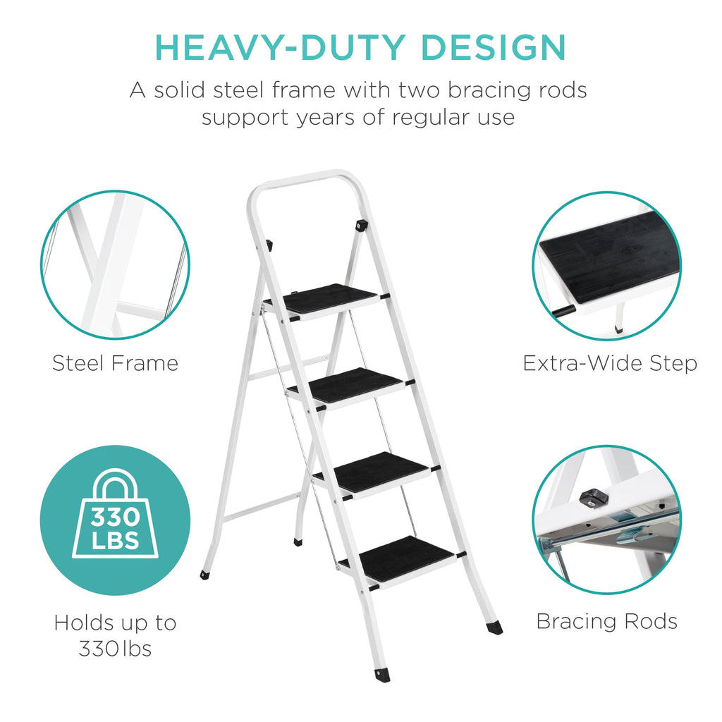 Best Choice Products 4-Step Portable Folding Steel Ladder w/ Hand Rail, Wide Platform Steps, 330lbs Capacity