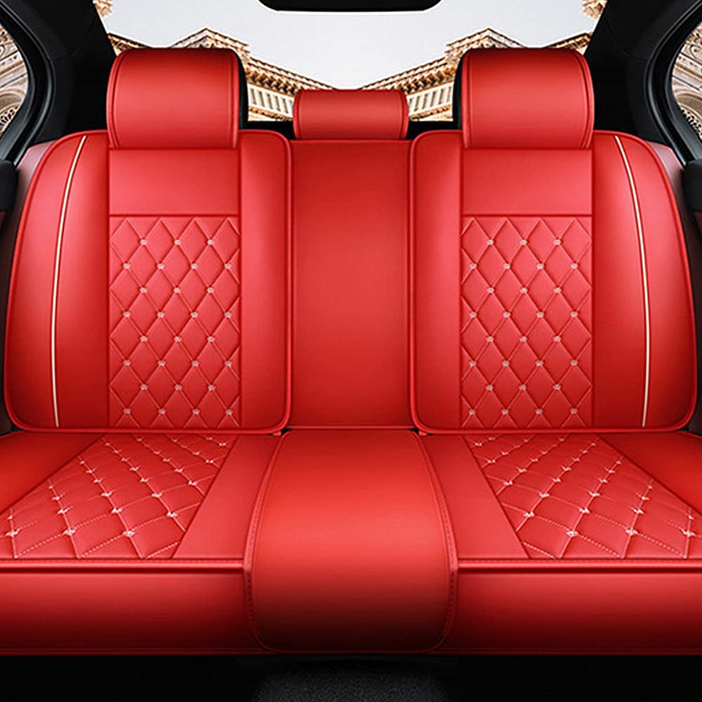 Aotiyer Full Set Car Seat Covers, Crown PU Leather Car Seat Cover Full Surround, Durable Comfortable Automotive Vehicle Cushion Cover Fit for Most 5 Seats Cars/SUV/Truck/Vans (Red)